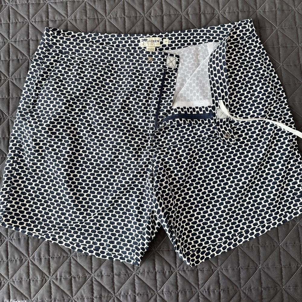 J.Crew Navy Blue and White Patterned Men’s Swim Shorts